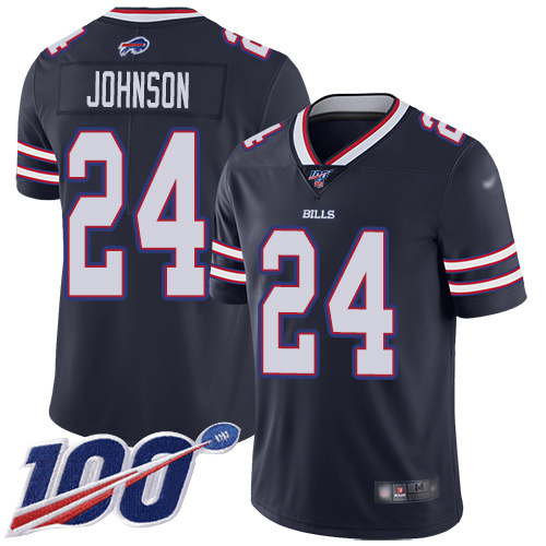 Men Buffalo Bills #24 Taron Johnson Limited Navy Blue Inverted Legend 100th Season NFL Jersey